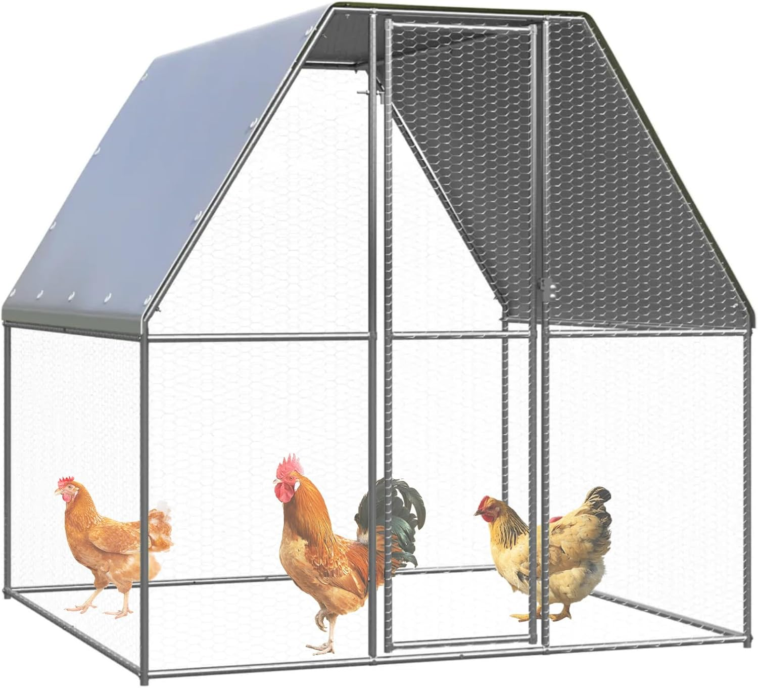 Metal Chicken Coop 2X2X2M Chicken Runs with Cover,Duck Coop Cage for Outdoor Backyard Farm Rabbit Small Animal Dog Poultry Cat Hutch