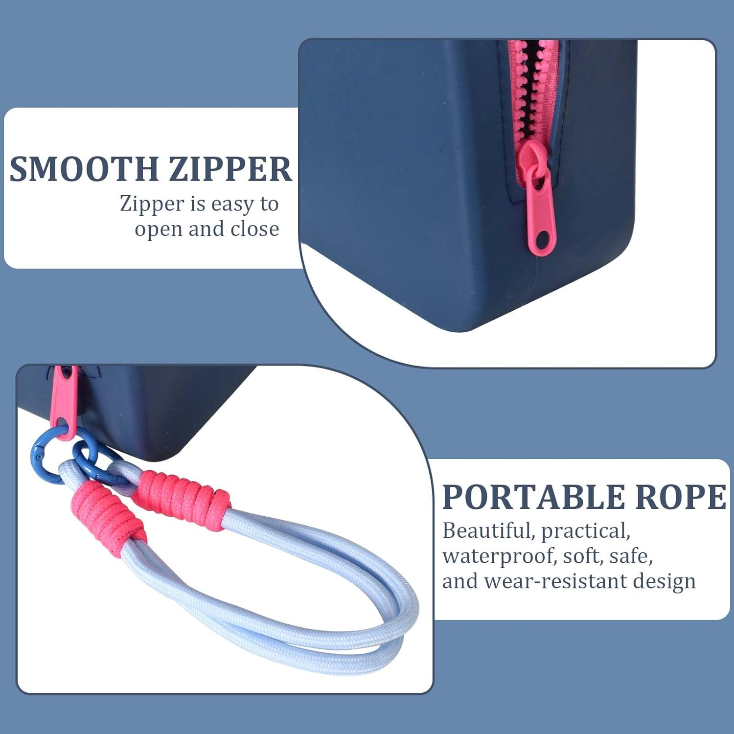 Waterproof Silicone Cosmetic Bag, Pack of 2 Make up Bag with Handle, Silicone Bag, Travel Bag, Portable Travel Bottles, Cosmetic Makeup Brush Storage, Light Blue, Dark Blue, Flexible - Orange, Pink image number 7