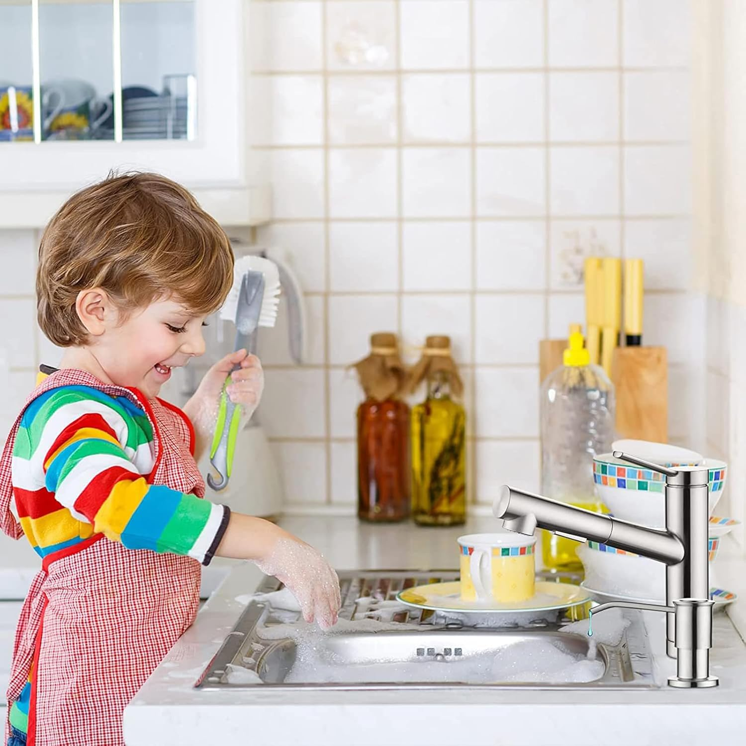 Maizoon Built-In Soap Dispenser for Kitchen 304 Stainless Steel Pump Head with 500ML/17OZ Bottle and 100Cm/39Inches Extension Tube Dish Soap Hand Lotion Dispenser Bright Silver - Black image number 6