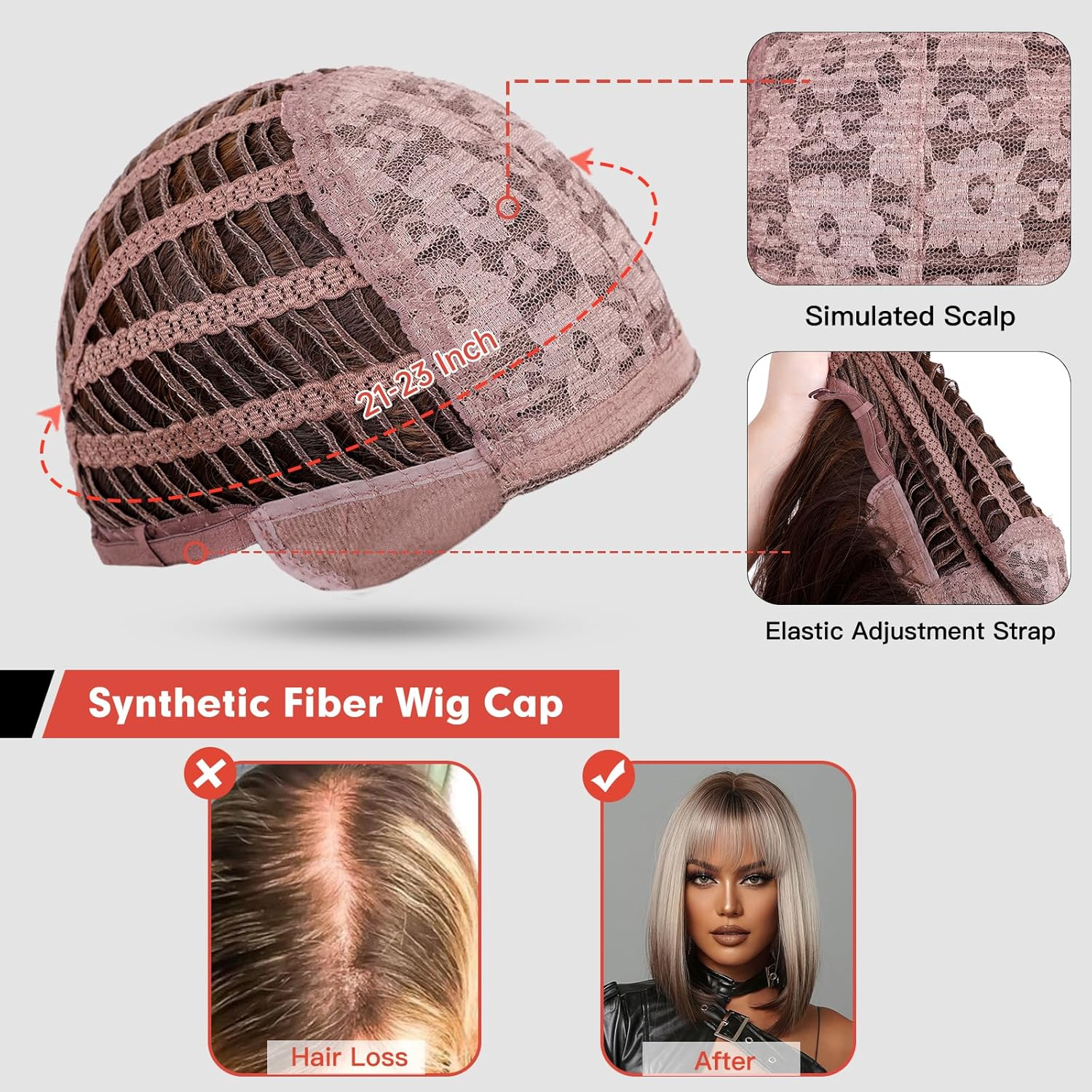 Allbell Brown Blonde Ombre Bob Wigs for Women Cosplay Wig with Bangs Dark Roots Grey Natural Hair Synthetic Wig