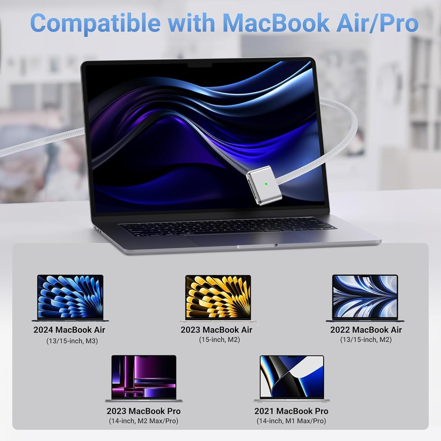 Ixtra Mac Charger for 2022 2023 2024 Macbook Air 13 15 Inch M3 M2 M1, Macbook Pro 14 Inch 2021 2023 2024 M4 M3 Pro/Max, 96W USB C Power Adapter, USB C to Magnetic 3 Braided Cable Original Quality image number 6