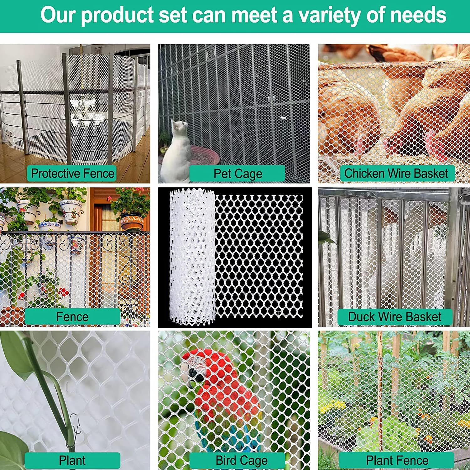 Plastic Wire Mesh Fence- Durable Plastic Chicken Wire Mesh - Ideal for Poultry, Dogs, Rabbit, Snake Barrier & Gardening-40 X 300CM Roll (White) image number 1