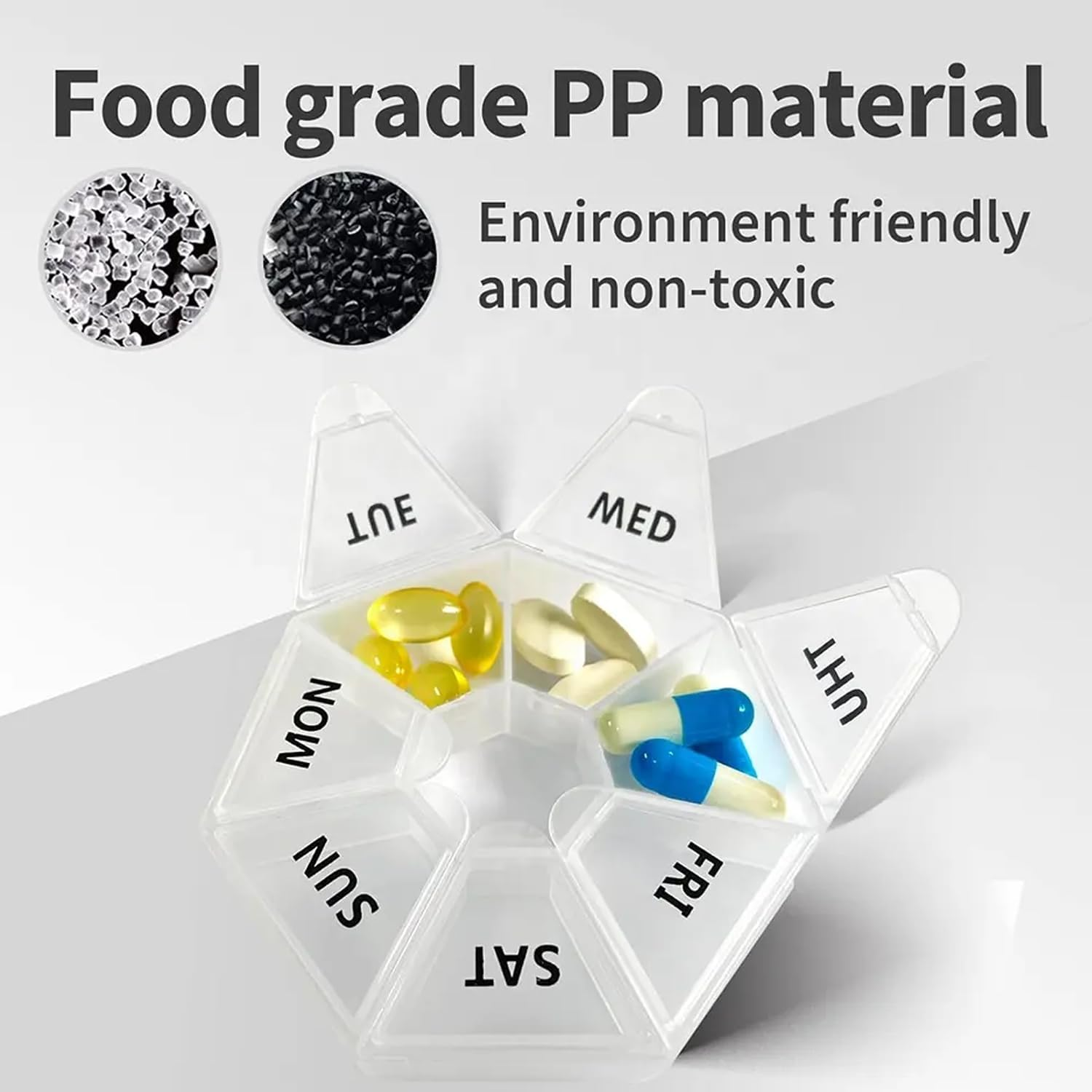 Weekly Pill Organizer, Portable Pill Organizers, with 7 Compartments, Travel Pill Case, for Vitamin, Medicine, Fish Oil, Supplements (Transparent) image number 3