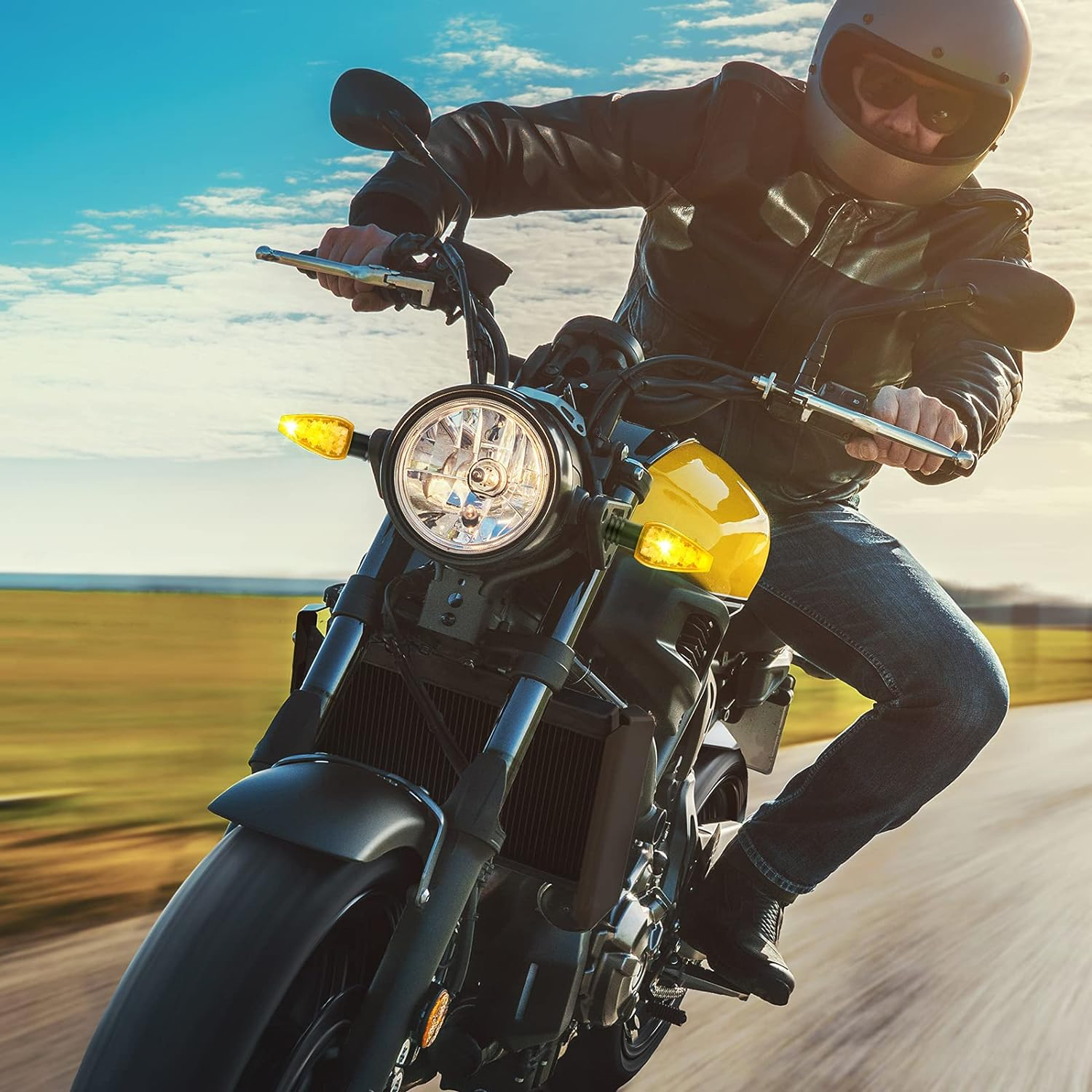 4 Pieces Motorcycle LED Turn Signals Motorcycle Signal Lights Indicators Flowing Turn Blinkers Front Rear Lights 14 LED 12V Motorbike Indicator Amber Lamp Mini Stalk Arrow image number 3