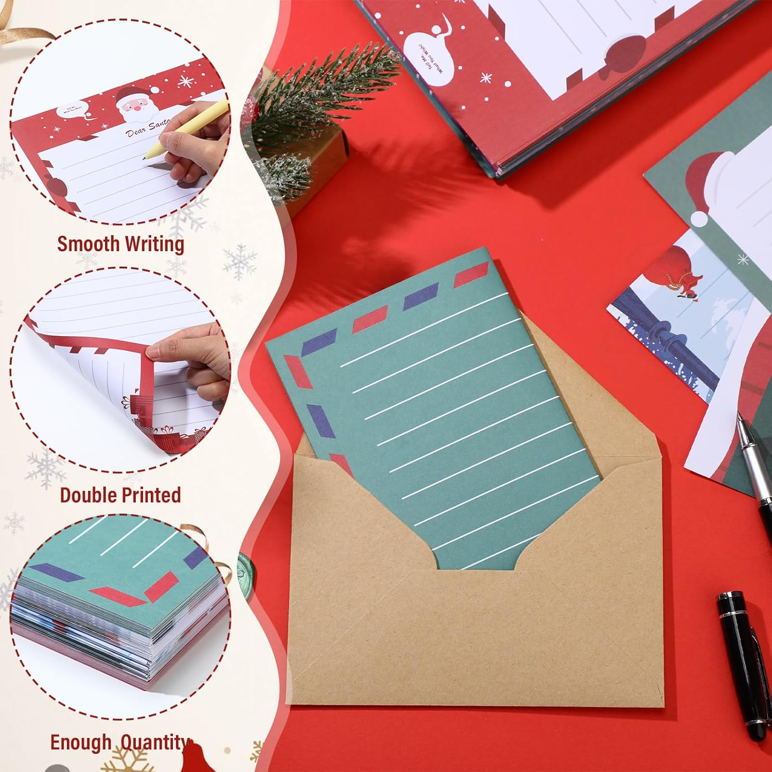 Spakon 180 Sheet Christmas Stationery Paper 8.5 X 11 Inch Christmas Letter Paper Letters to Santa Holiday Letterhead Writing Paper for Xmas Notes Greeting Cards Invitation Office School Printing image number 1