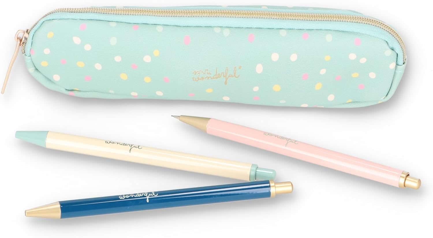 Mr. Wonderful Writing Set Polka Dot Print Case 2 Ballpoint Pens 1 Pencil image number 1
