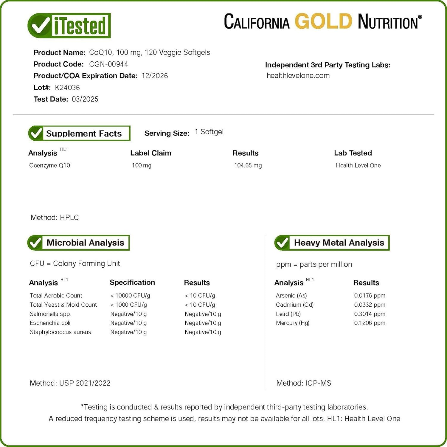 California Gold Nutrition Coq10, 100 Mg, 120 Veggie Softgels