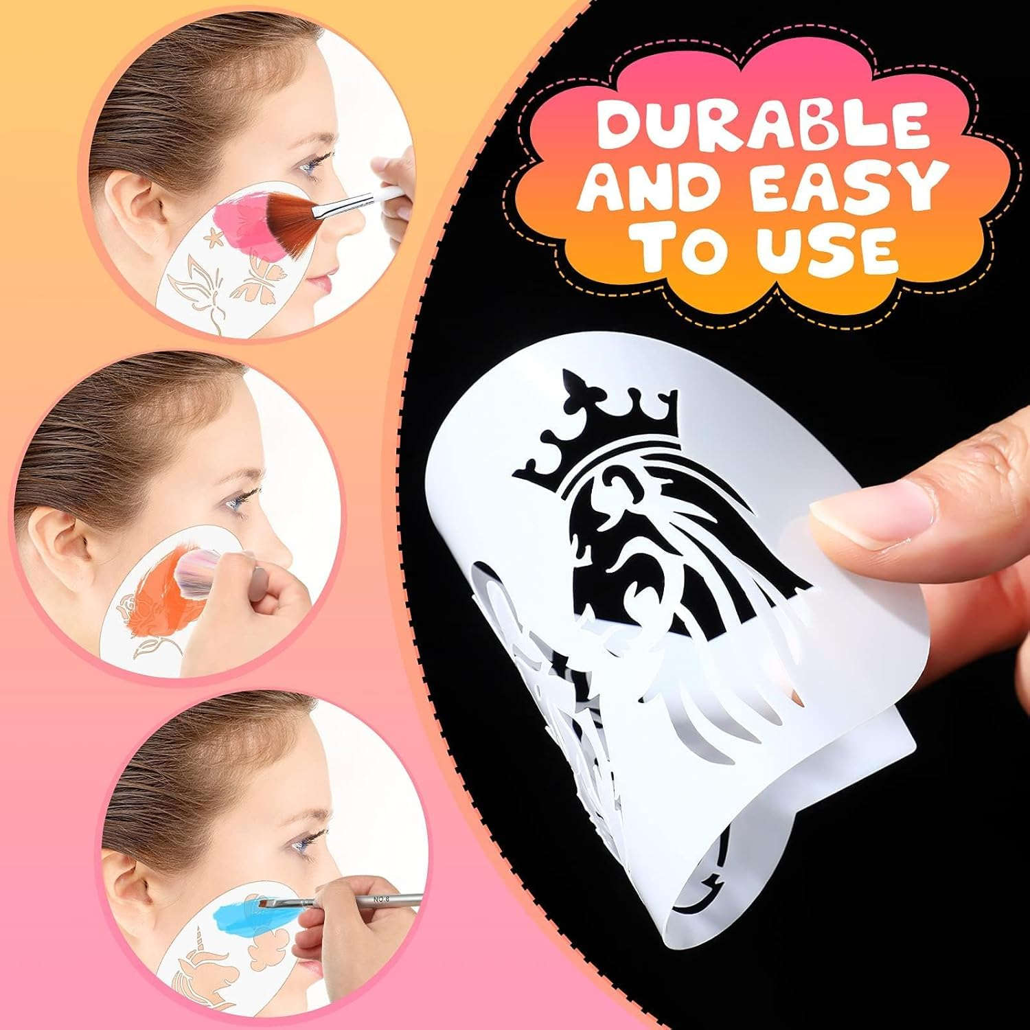 24 Pieces Face Paint Stencils Face Body Painting Tattoo Painting Templatestracing Stencils Holiday Halloween Makeup Body Art Tattoos (Cute Style) image number 6