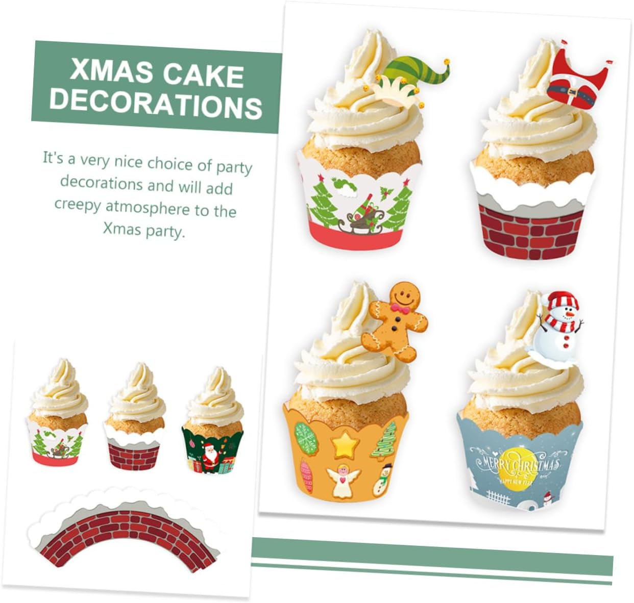 Gadpiparty Christmas Cake Decoration Cupcake Wrappers for Xmas Party Merry Christmas Theme for Baking Cake Cup and Party Favor image number 2