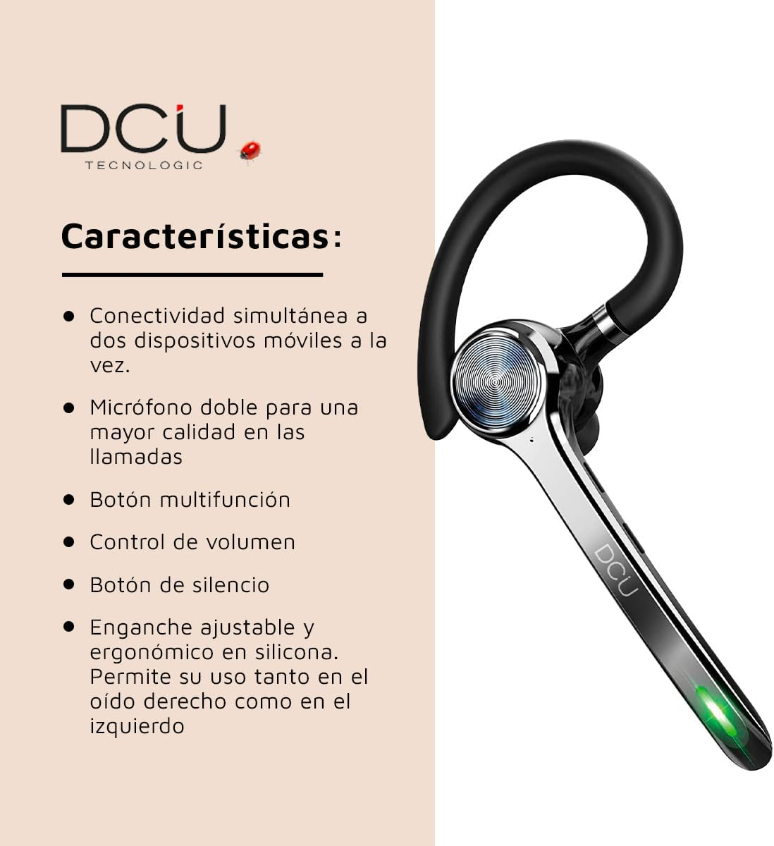 DCU TECNOLOGIC Wireless Headphones - Mono Bluetooth 5.0 Action Pro Headset - Make and Receive Calls - Dual Point Connectivity image number 3