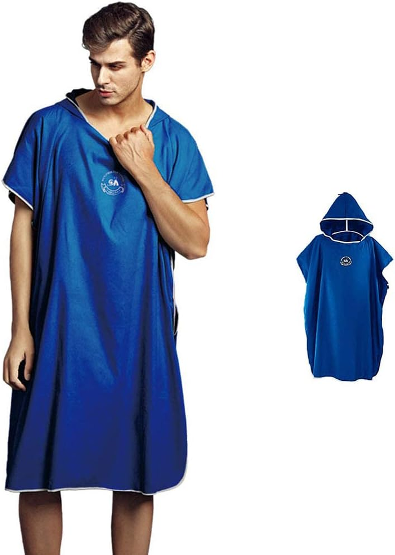 Hiturbo Microfiber Surf Poncho, Wetsuit Changing Bath Robe, Quick Dry Pool Swim Beach Towel with Hood (Dark Blue)