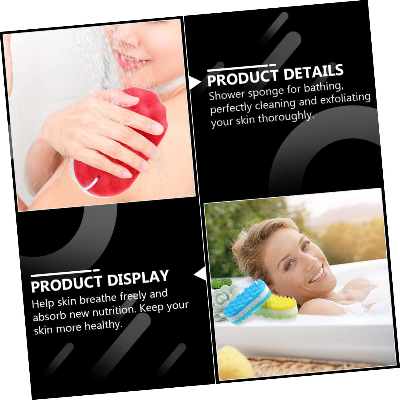 PAMINGONO 6Pcs Exfoliating Bath Sponge Pouf Wave Texture Shower Scrubber for Deep Skin Cleansing and Smooth Soft Mesh Pouf Brushes in Yellow Red Blue image number 6