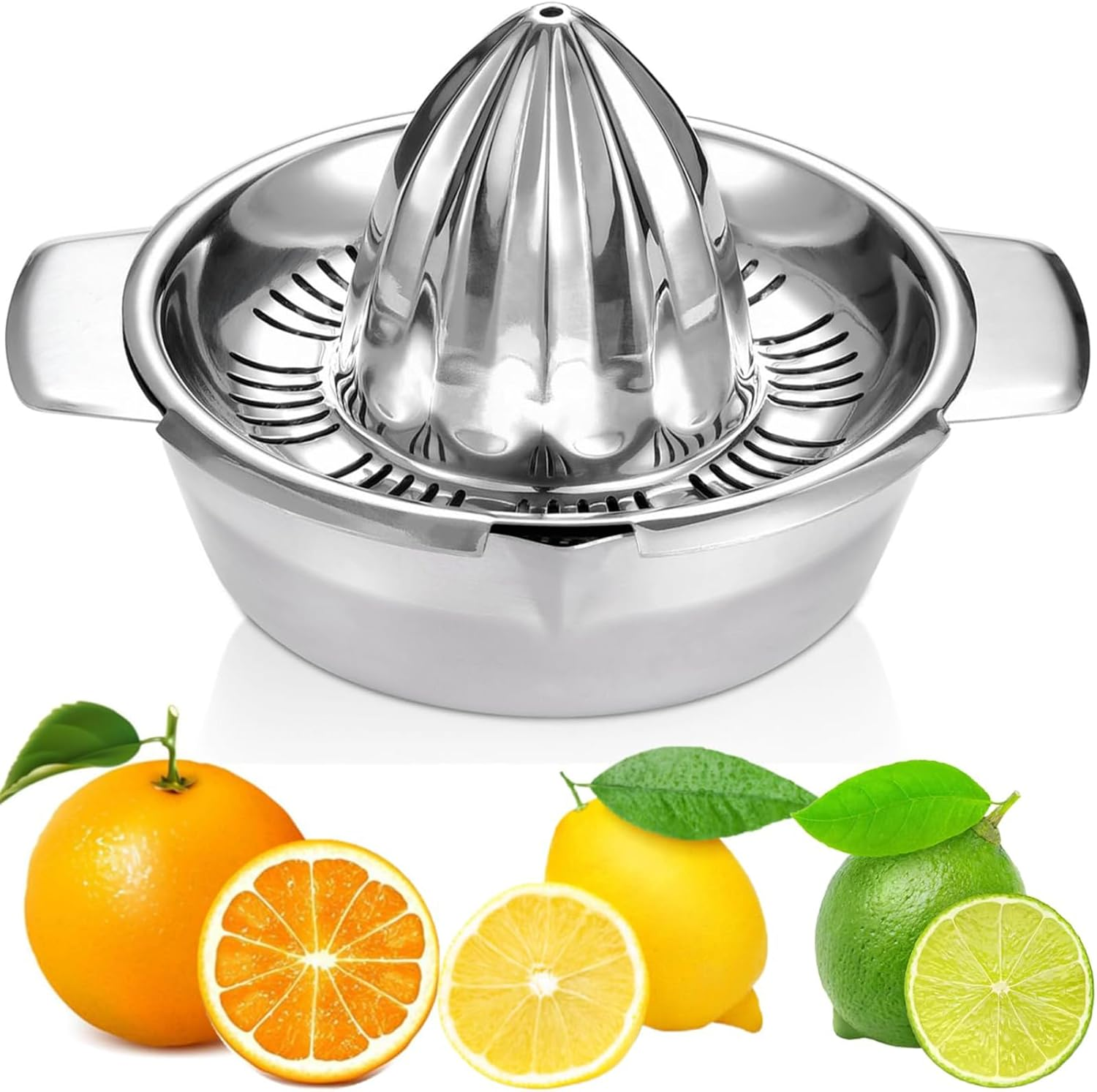 EP Leben 304 Stainless Hand Juicer Rotation Press with Strainer＆10Oz Bowl, 2 Pour Spouts, Citrus Lemon Orange Grapefruit Juicer Manual Squeezer, Easy to Clean, Dishwasher Safe image number 2
