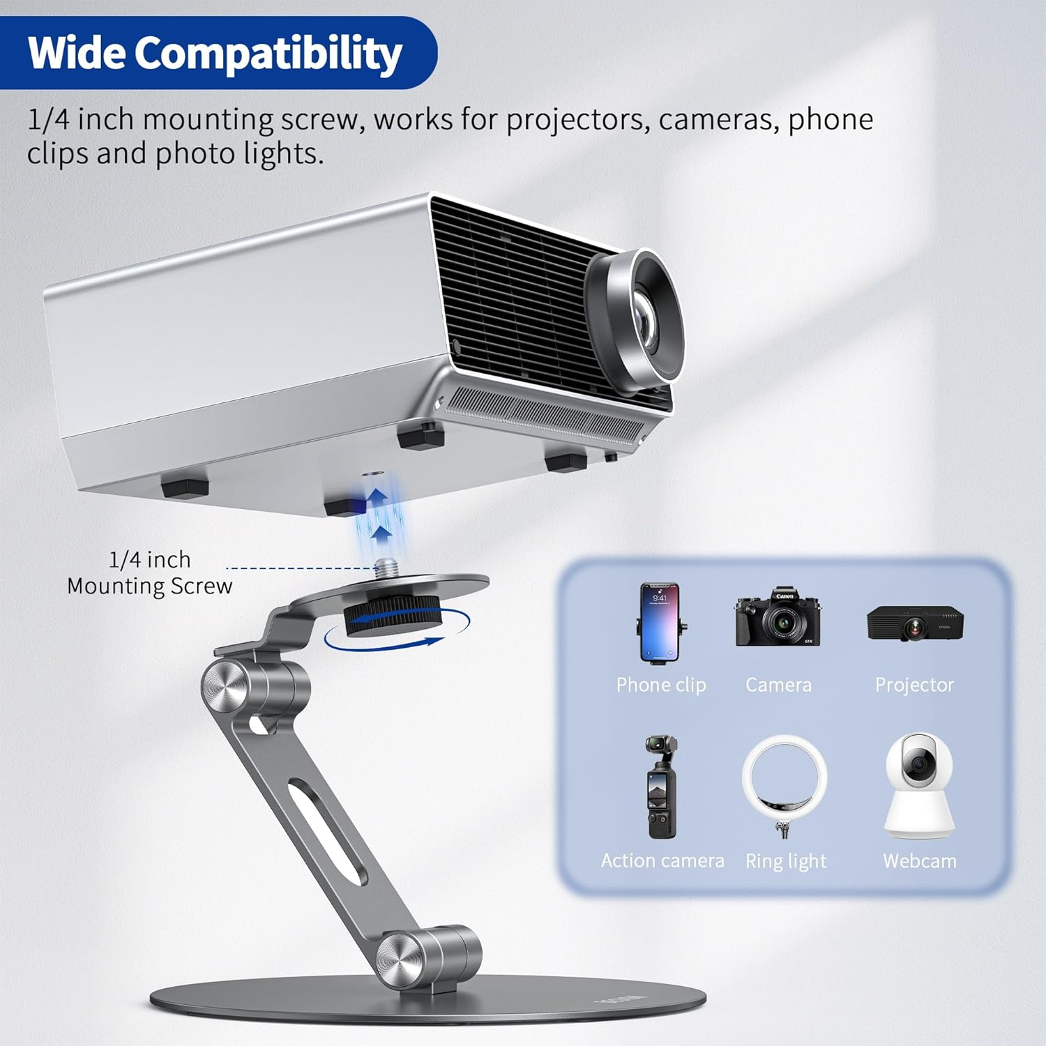 BESIGN PS01 Projector Foldable Mount Stand, Angle Adjustable Projector Stand with 1/4 Inch Mounting Screw image number 6