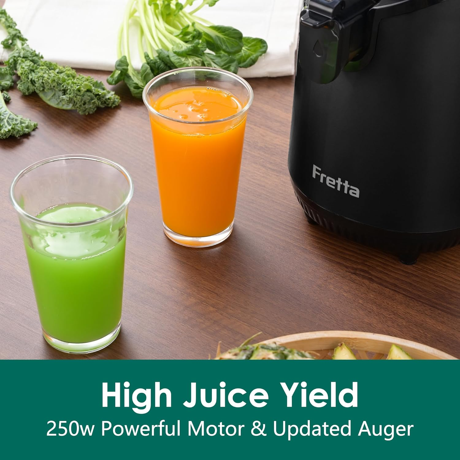 Fretta Cold Press Juicer,Masticating Slow Electric Juicer Machines with 250W Powerful Motor,1.8L Large Capacity & 135Mm Wide Chute,Fit Whole Fruit & Vegetable Juicing, Bpa-Free,High Yield, Black image number 4