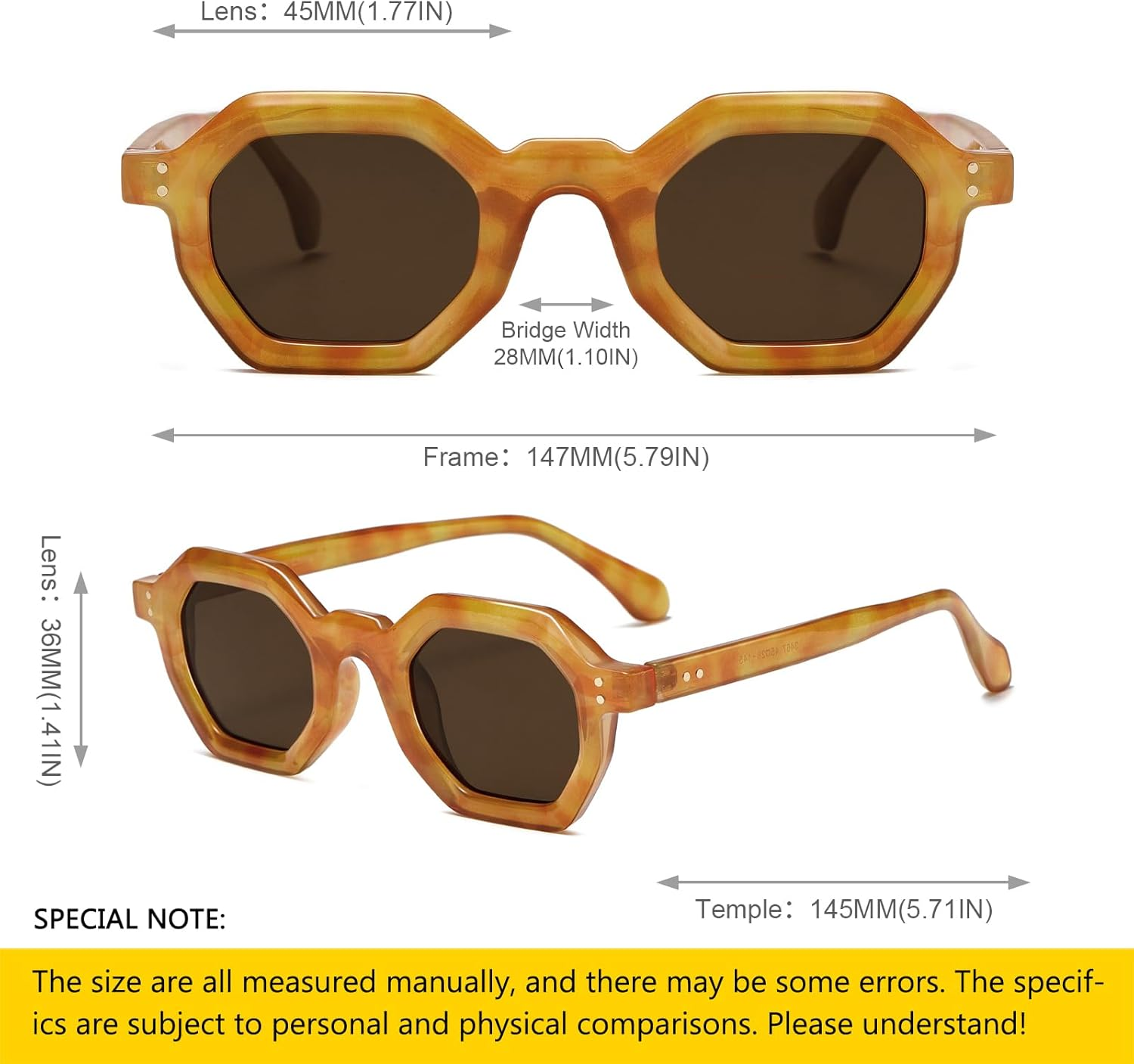 Retro Hexagon Sunglasses for Men Women Trendy Vintage Small Square Black Dark 90S Glasses