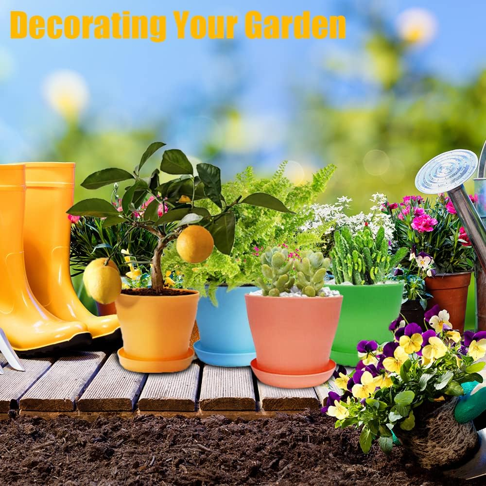 36Pcs 4 Inch Plastic Plant Pot Set, FHDUSRYO 16 Small Flower Pots with Saucers, Thickened Seedlings Nursery Pots with 18 Label 2 Tool, Colorful Flower Plant Container Seed Starting Pot for Home Garden image number 4