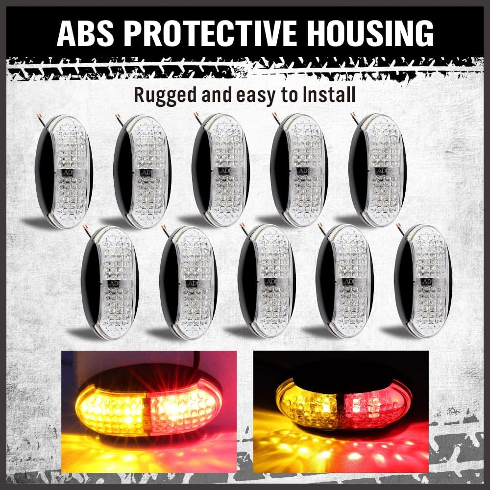 HORUSDY 10-Pack Side Marker Lights Kit - IP67 Waterproof 4-LED Clearance Lights, 10-30V Voltage, Two-Color (Amber & Red) for Trucks, Trailers, Rvs image number 3