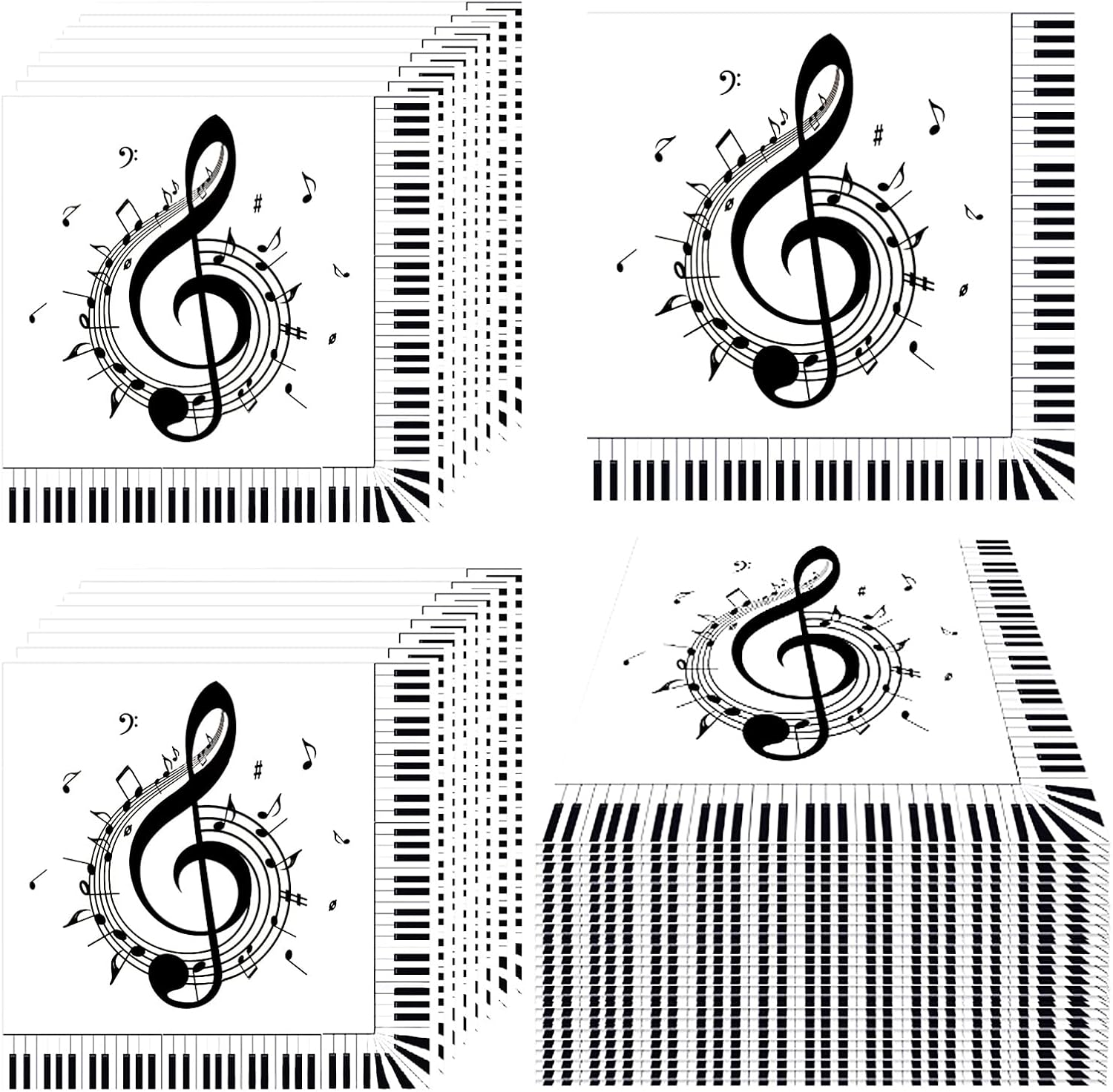 100Pcs Music Note Napkins Notes Party Supplies Disposable Musical Cocktail Luncheon Dinner Napkin for Themed Karaoke Birthday Decorations, Black & White