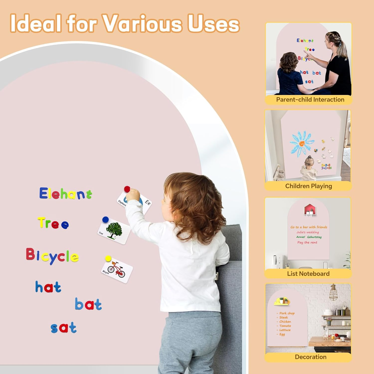 Magnetic Chalkboard Wall Decal 40"X32" - Includes Wipe Cloth, Chalk Holder, 6 Dust-Free Chalks, Peel and Stick Blackboard for Kids Playroom, School, Home Decor (Pink) image number 4