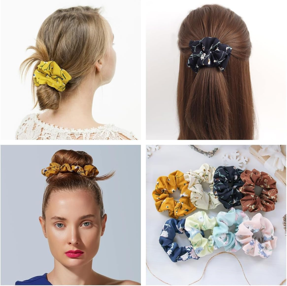 Fenglin-Joy Scrunchies Chiffon Hair Bobbles Pack of 8 Scrunchies Colourful Chiffon Girls Scrunchie Fabric for Women and Girls