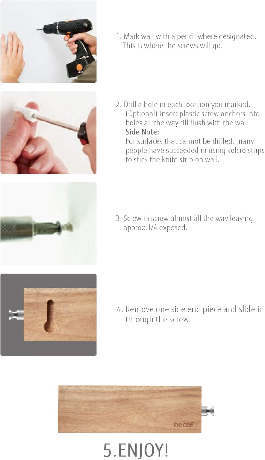 Hecef 15CM Magnetic Knife Holder,Acacia Wooden Knife Strip image number 2