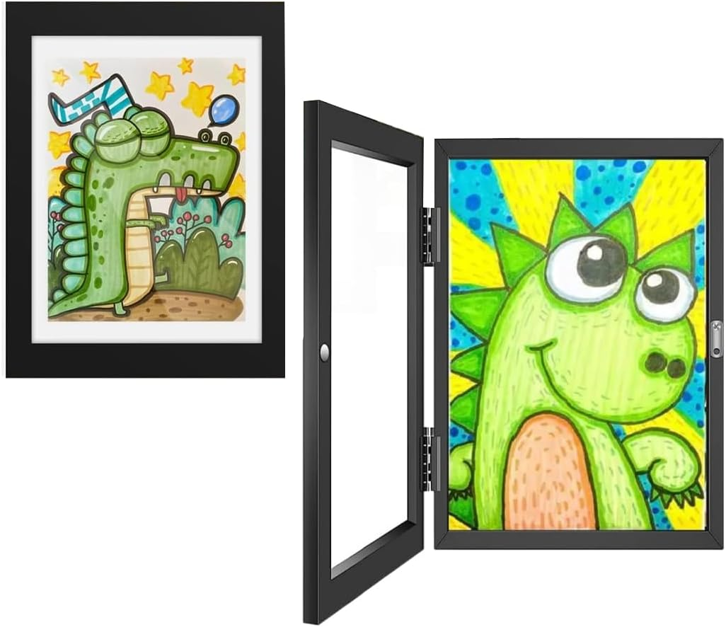 AIMALL A4 Kids Art Display Flip Photo Frames &ndash; 2-Pack Magnetic Front-Opening Picture Frames for Children&rsquo;S Artwork, MDF Composite Pine Wall Mount Frames, Black 11.7X8.3In image number 6