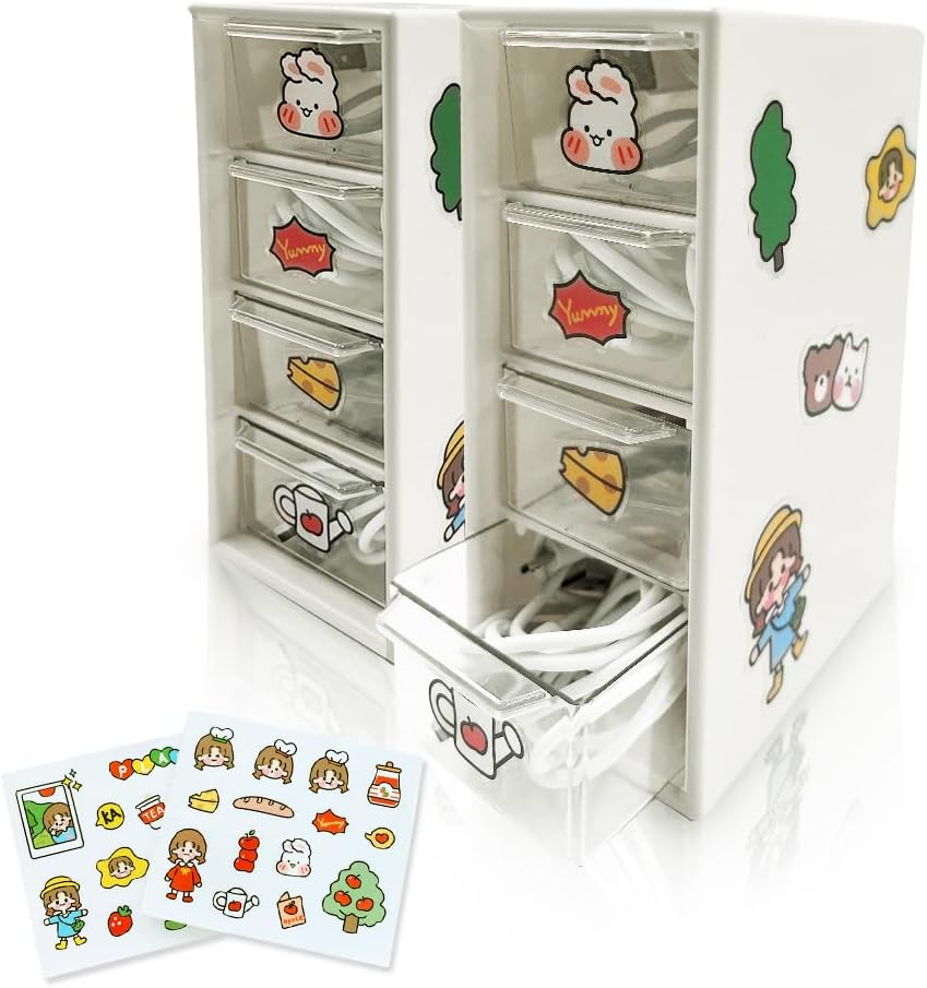 2PCS Desk Organizer with 4 Drawers,Desk Storage Box,Rectangular Desktop Drawers,Plastic Drawers Organizer, Makeup Storage, Detachable Design, Suitable for Office, School, Home (White 2PC)