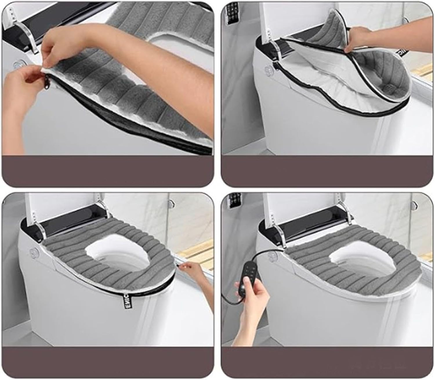 USB Heated Toilet Seat Cover | USB Powered Toilet Seat Cover | Soft Electric Heated Toilet Seat Cover, USB Powered Toilet Seat Warmer with Adjustable Temperature - Gray image number 4