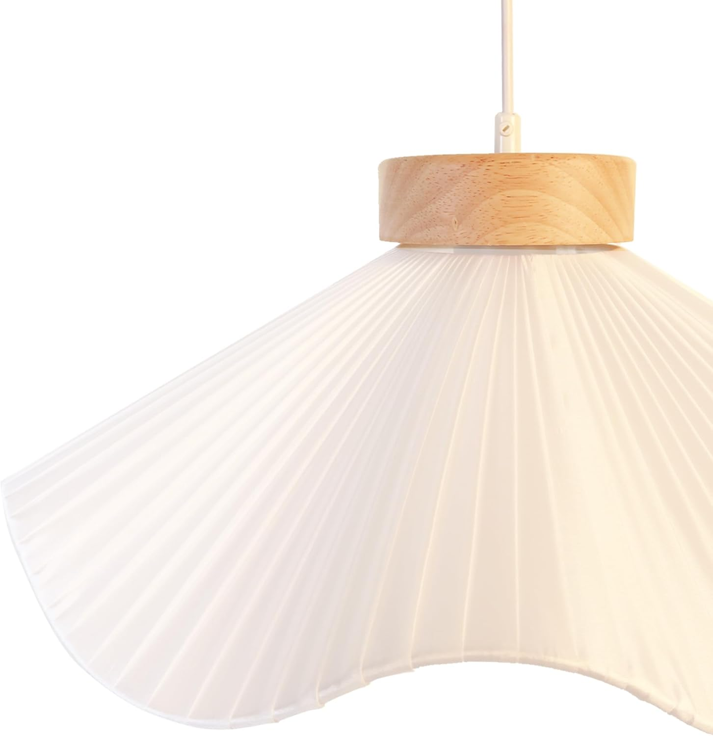 Lexi Lighting Seraphina Pendant Light, Large White Pleated Wave Fabric Lampshade, Wood Metal Ceiling Lamp, Overall Height 170Cm, Nordic Hanging Lighting Fixture for Indoor Kitchen Island Dining Table image number 6