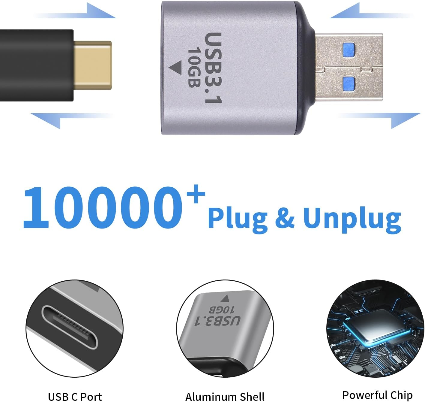 Duttek USB a to USB C Adapter, 10Gbps USB C to USB 3.1 Gen 2 Adapter, USB Male to USB C Female Adapter OTG Fast Charging for Iphone, Macbook, PC, Laptop, Charger, Power (Pack of 2) image number 4