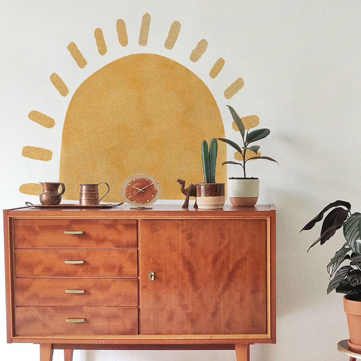 Large Fabric Watercolor Boho Half Sun Wall Decals Peel and Stick, Pastel Sunrise Wall Murals Stickers, Sunshine Wall Arch Art Decor for Kids Room Playroom Nursery Bedroom, 45.28" X 35.43" - Rainbow image number 3