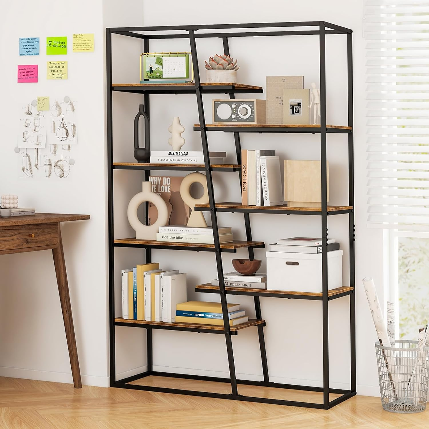 Giantex 180 Cm Tall Bookshelf, 7-Tier Industrial Etagere Bookcase with Heavy-Duty Metal Frame, Freestanding Double Wide Display Rack for Living Room Bedroom Home Office, Rustic Brown