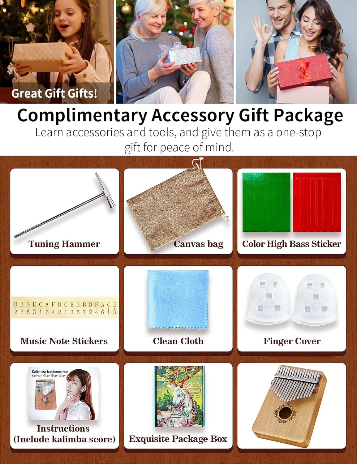 17 Key Kalimba Thumb Piano - Wood Finger Piano with Mahogany Body, Portable Mbira for Kids, Adults, Beginners, Professionals (01)