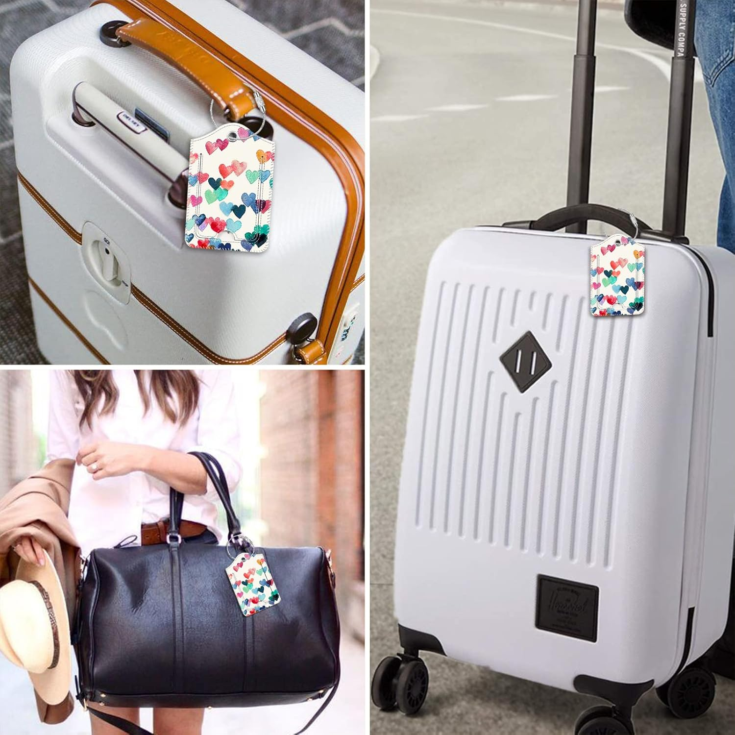 Fintie Luggage Tags, Privacy Cover ID Label with Stainless Steel Loop and Address Card for Travel Bag Suitcase - Raining Hearts (2 Piece) image number 6