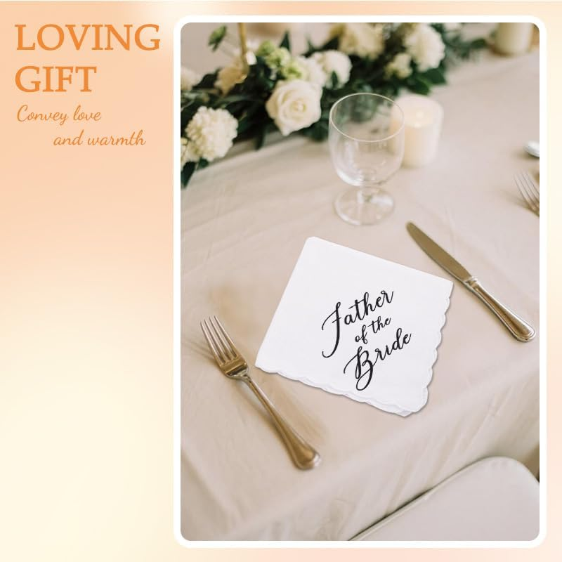 Mother Father of the Bride Embroidered Handkerchiefs Wedding Day Accessories for Mom Dad from Brides White Cotton Hankies image number 5
