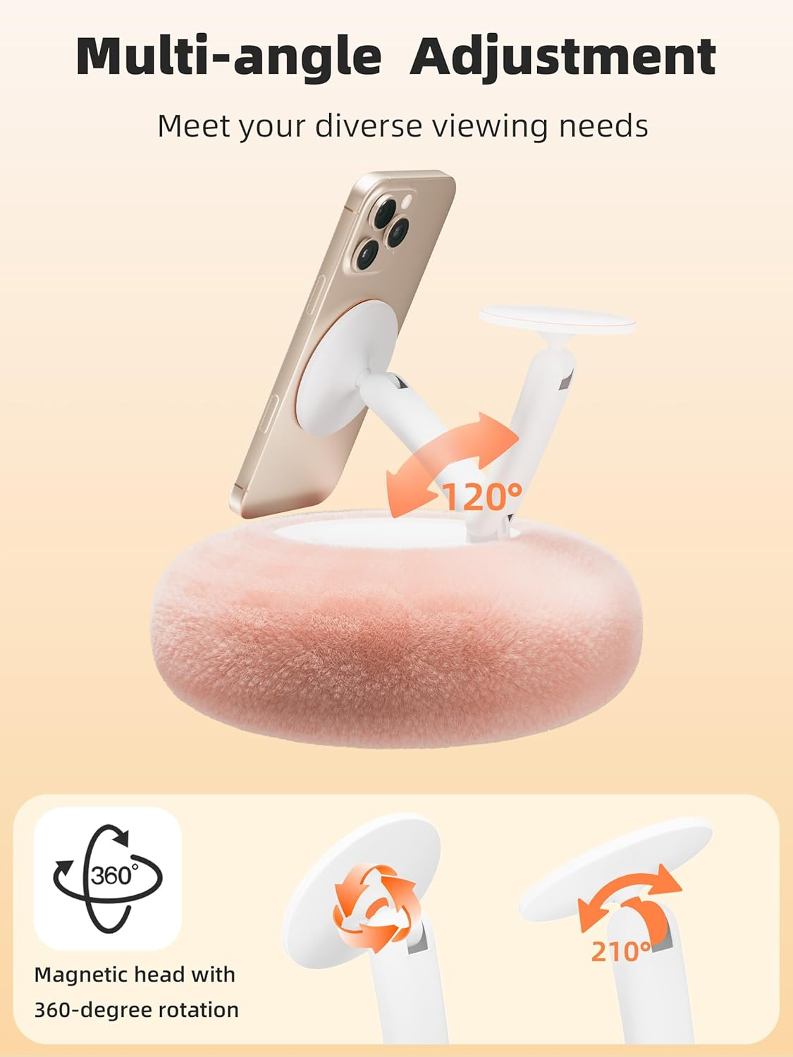 Magnetic Kindle Holder with Page Turner, Cozy Pillow Kindle Stand for Reading, 360&deg; Adjustable Phone Holder for Bed, Small Bowl for Tablet Stand with Stable Suction Base (Pink)