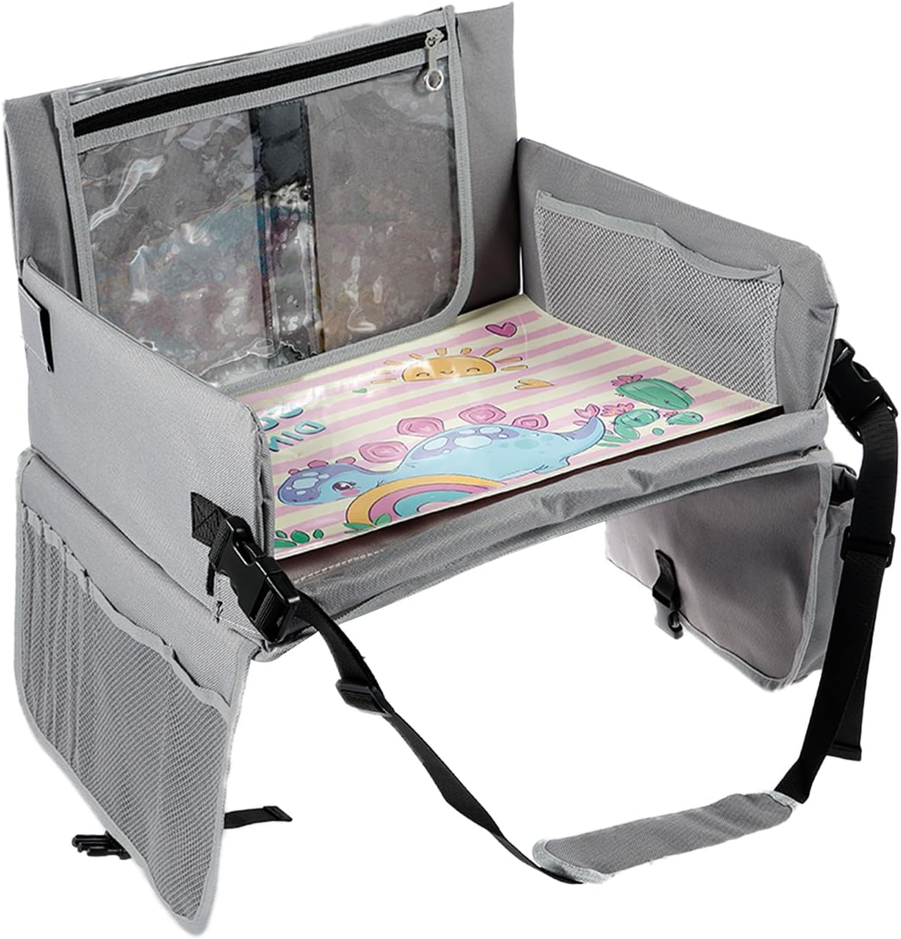 Kid Travel Tray, Portable Toddler Car Seat Tray, Foldable Car Seat Table, Practical Airplane Activity Table for Children Boy Girl (Blove)