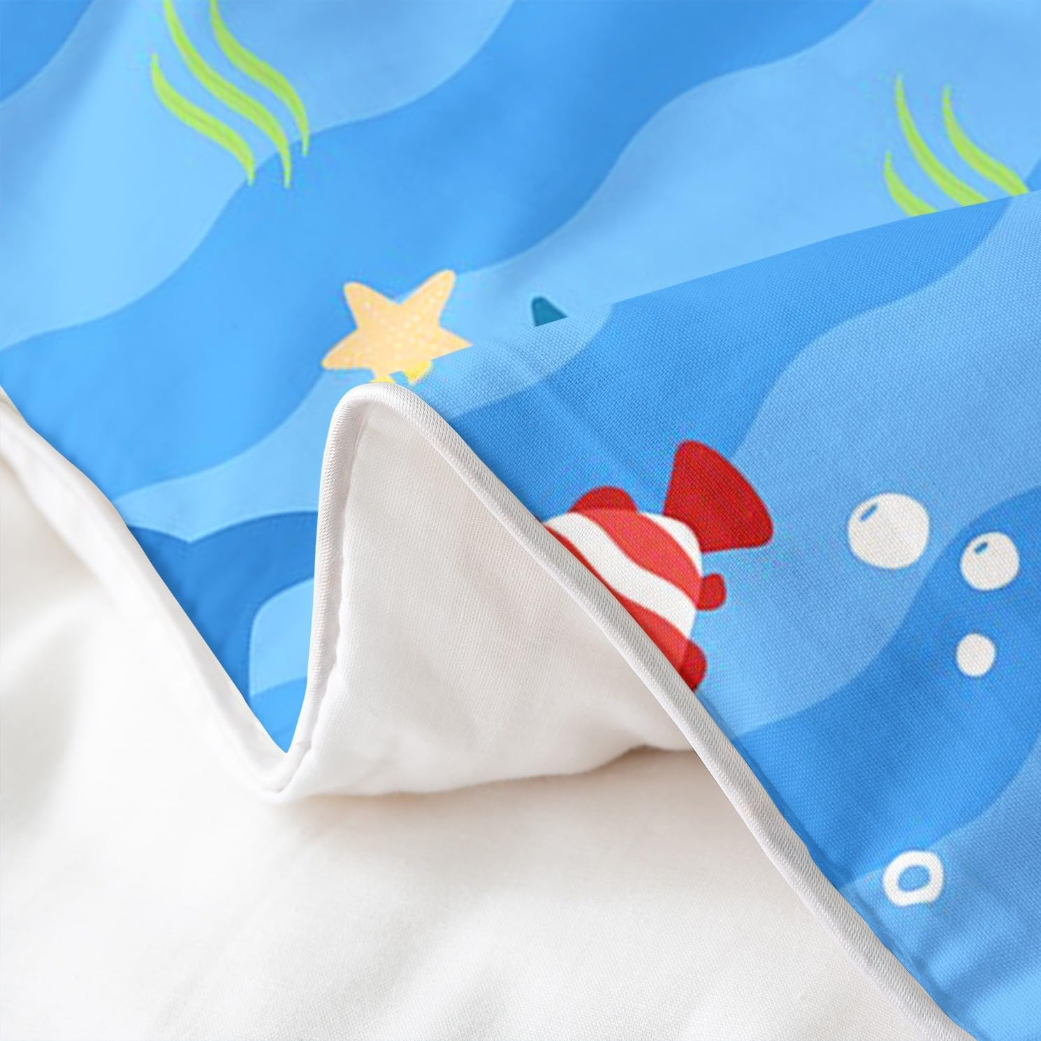 Ocean Life 100% Cotton Duvet Cover 155 X 220, Cartoon Shark Whale Bed Linen, Colourful Underwater World Comforter Cover, Abstract Geometric Sea Wave Quilt Cover, Starfish Sea Animals Bed Linen, Blue image number 4