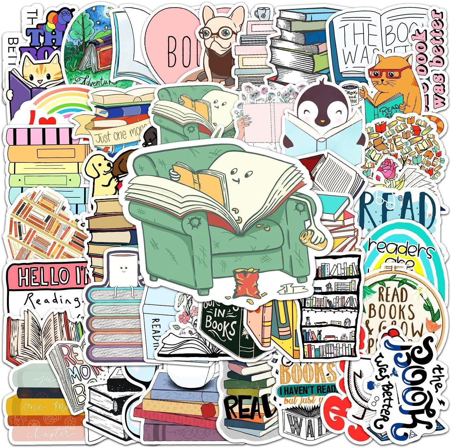 Reading Stickers 50Pcs Funny Inspirational Book Stickers for Water Bottle Laptop Scrapbooking Journal Luggage Skateboard Computer,Vinyl Waterproof Reading Lovers Decals for Teens Kids Students image number 6
