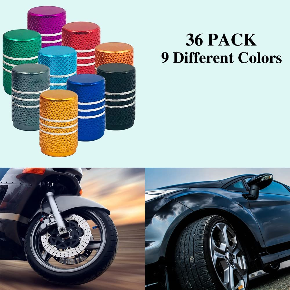 36 PCS Tire Valve Stem Caps, Finegood Aluminium Tire Valve Cap Universal Valve Stem Covers Tire Caps for Cars, Bikes, Trucks, SUVS, Motorcycles