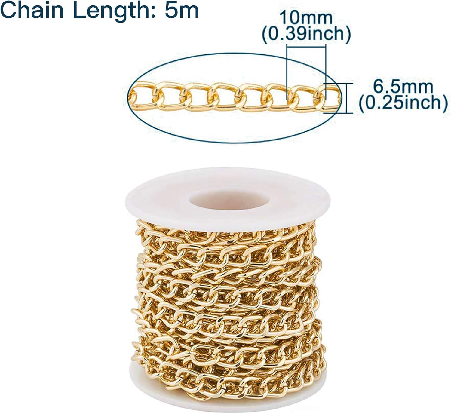 ALEXCRAFT 16.4Feet Gold Plated Brass Curb Chain Twisted Chunky Link Chains Bulk with Spool for Jewelry Making image number 5