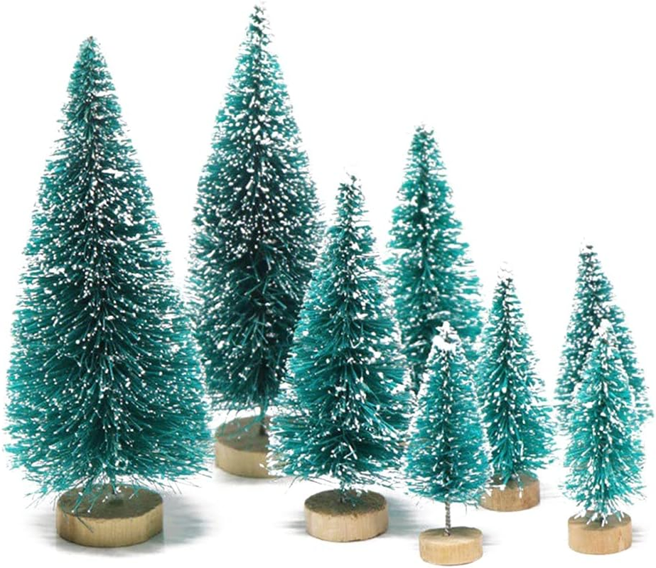 8 Pcs Artificial Mini Christmas Trees, Miniature Pine Trees Sisal Trees with Wood Base Tabletop Christmas Tree for Christmas Xmas Holiday New Year (Gold, 8 Pcs)