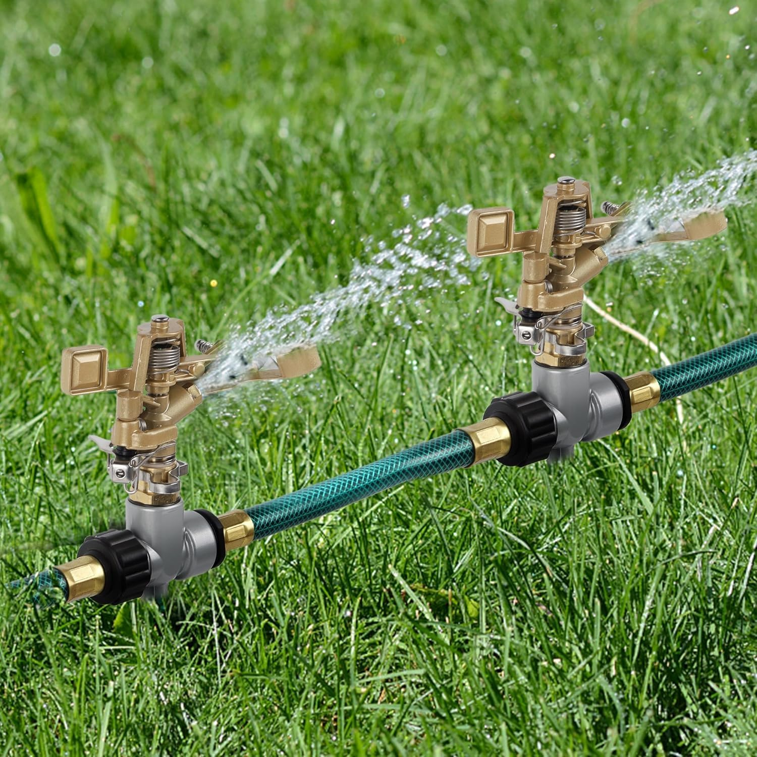 2Pcs Zinc Alloy Heavy Duty Stainless Steel Rotating Sprinkler，Adjustable 360 Degree Watering，Suitable for Large-Scale Grassland, Courtyard and Garden Irrigation image number 3
