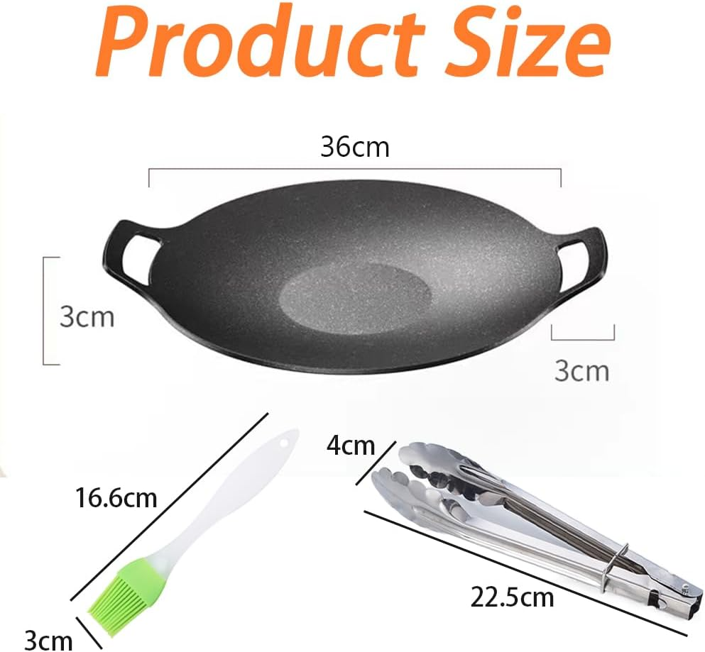 Korean round Grill Pan, BBQ Grill Pan, 36 CM Iron Non Stick Korean Grill Pan for Picnics, Camping, Outdoor, Party Gatherings Black image number 4