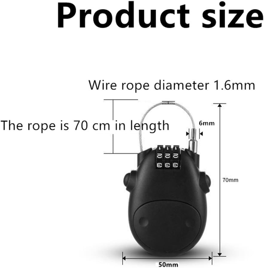 Anti-Theft Telescopic Wire Lock, 3 Position Combination Cable Padlock,Security Password Lock,Portable Padlock Locks for Luggage Locker, Wardrobe, Gym Locker,Motorcycle Helmet image number 1