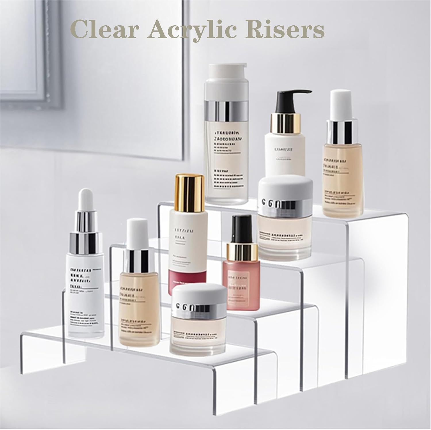 8-Pcs Clear Acrylic Risers, 4Mm Thick Rectangular Display Stands for Cupcakes, Jewelry, Candles, Toys, Perfume, Funko Pops, Desserts & More - 4 Sets Showcase for Action Figures & Makeup image number 3