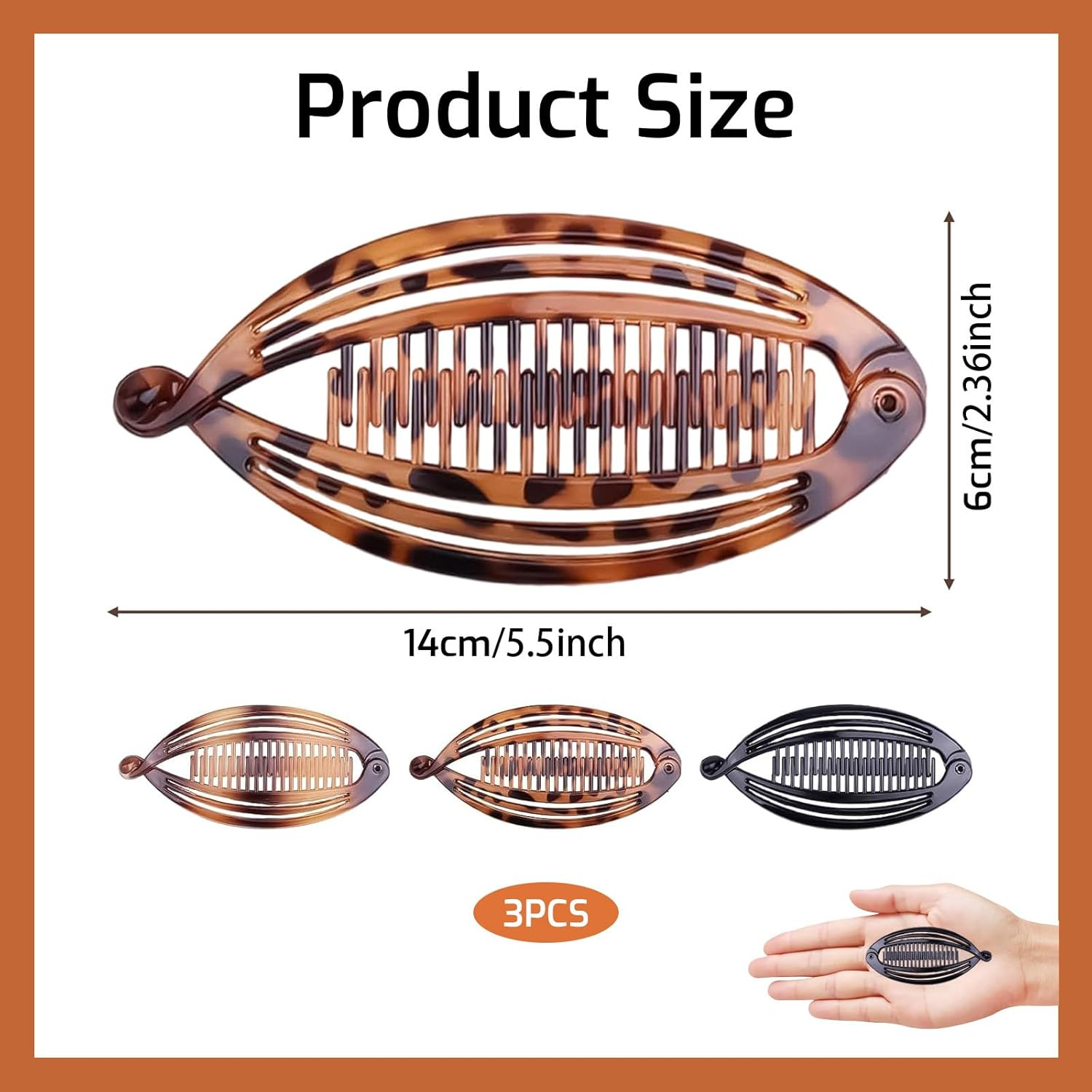 Azureray Set of 3 Banana Clips for Thin & Thick Hair, Stylish Hair Clips with Leaf Design, Strong Hold, Banana Hair Clip for Women, Everyday and Special Occasions image number 2