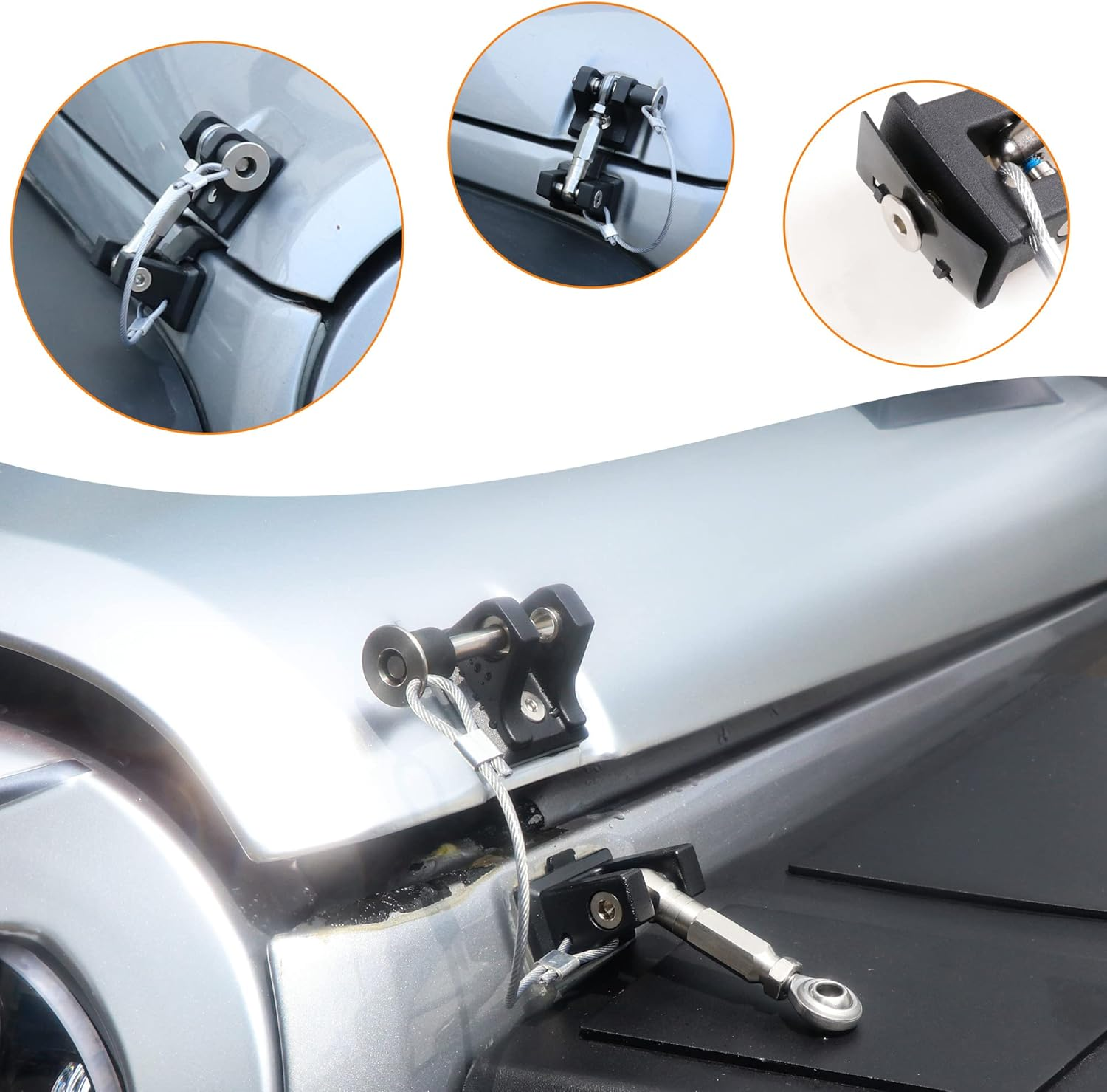 Aluminum Hood Latches Lock for 2007-2018 Jeep Wrangler JK JKU Hood Latch Safety Catch Locking Kit Replacement, Eliminate Hoods Flutter, 1 Pair Black with 2 Keys image number 3