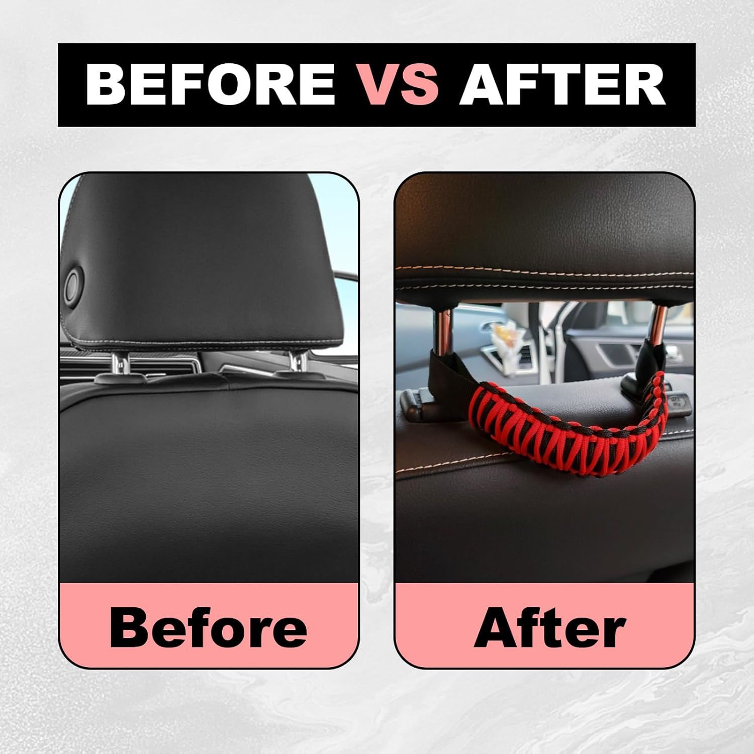 2Pcs Headrest Grab Handles, Car Front Rear Seat Back Roll Bar Grip Handles Kit, Nylon Grab Handl with Headrest Mounted, Heavy Duty Automotive Interior Accessories Universal for SUV Truck Pickup(Red) image number 5